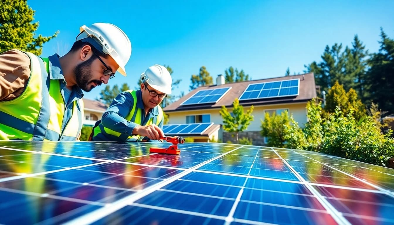 Technicians repairing solar panels for a solar repair company New Jersey.