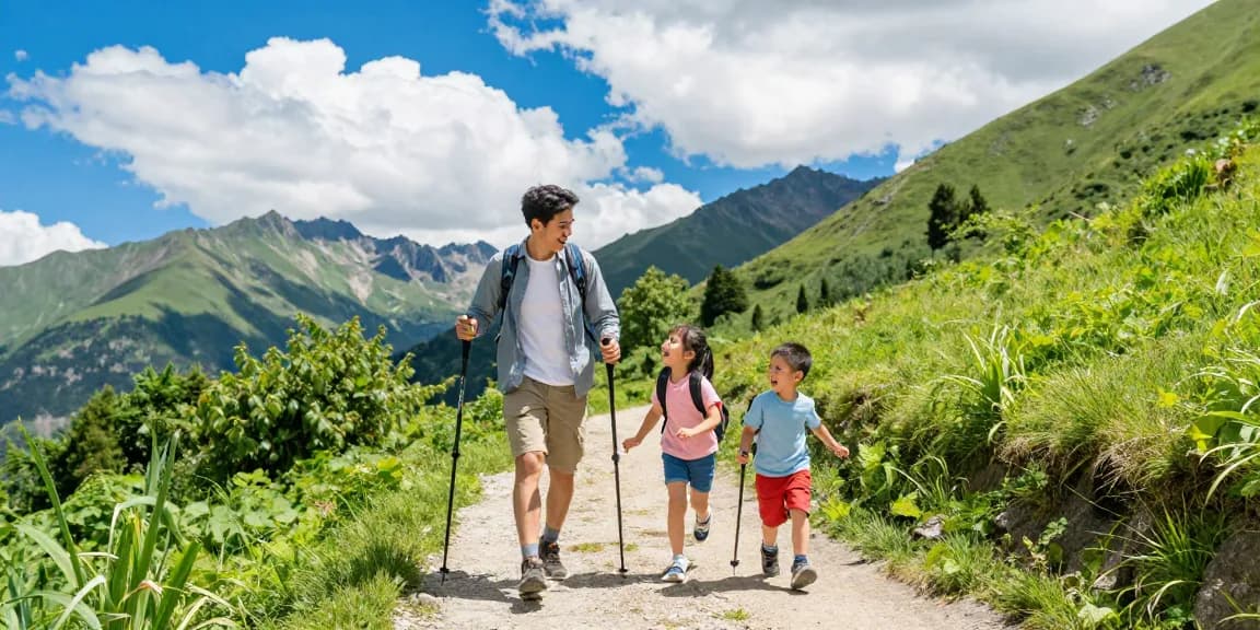 Family adventure at thatmountainlife.com, hiking in scenic mountains with children, showcasing joy and connection in nature.