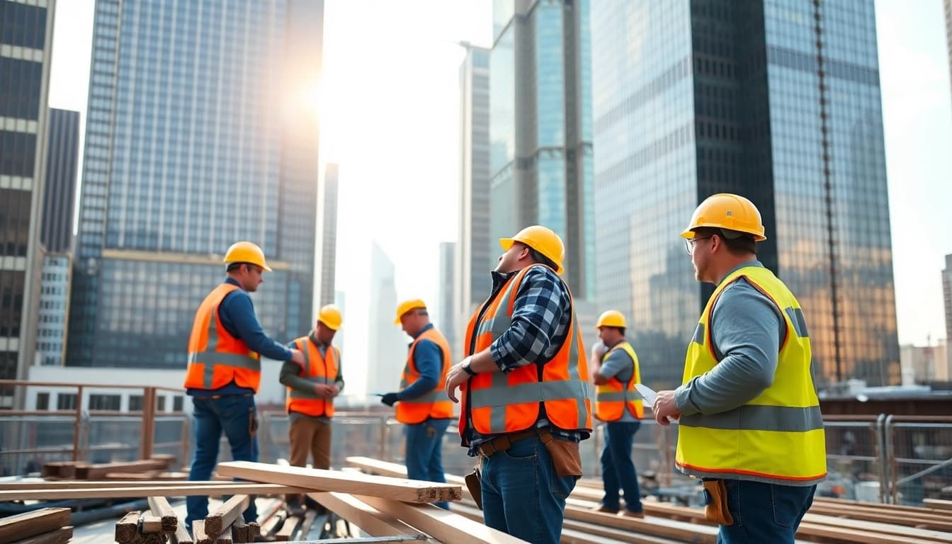 New York City General Contractor supervising a construction site in an urban environment.