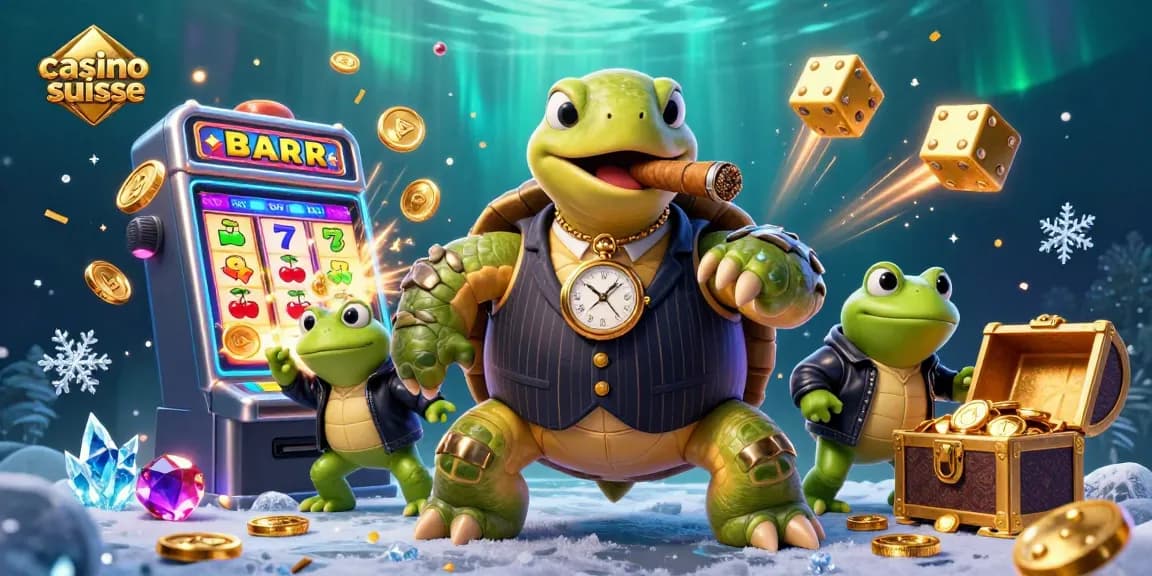 Visualiser le monde du casino suisse avec la tortue gangster et ses associés.