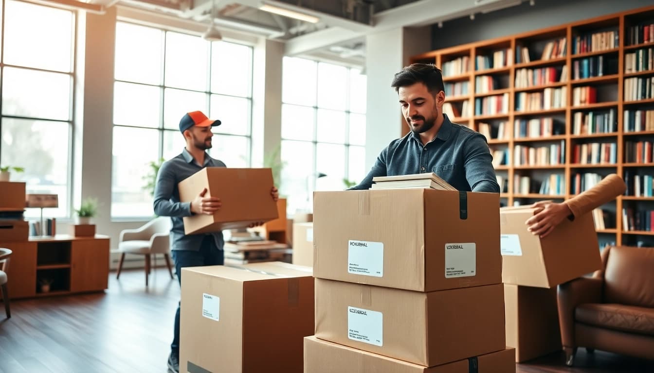 Efficient movers preparing for a WRITER RELOCATION THANE with careful handling of books.