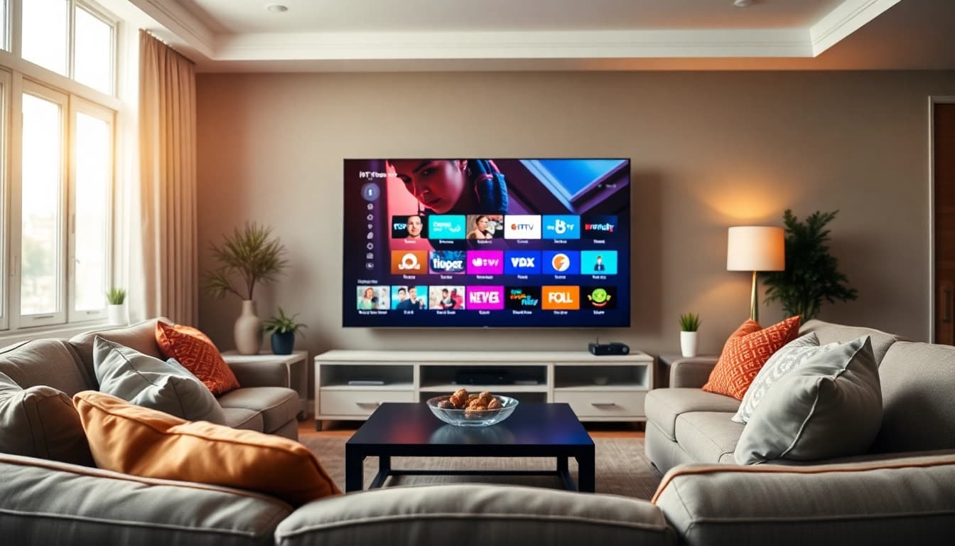 Buy IPTV subscription in US with an inviting living room showcasing IPTV streaming.