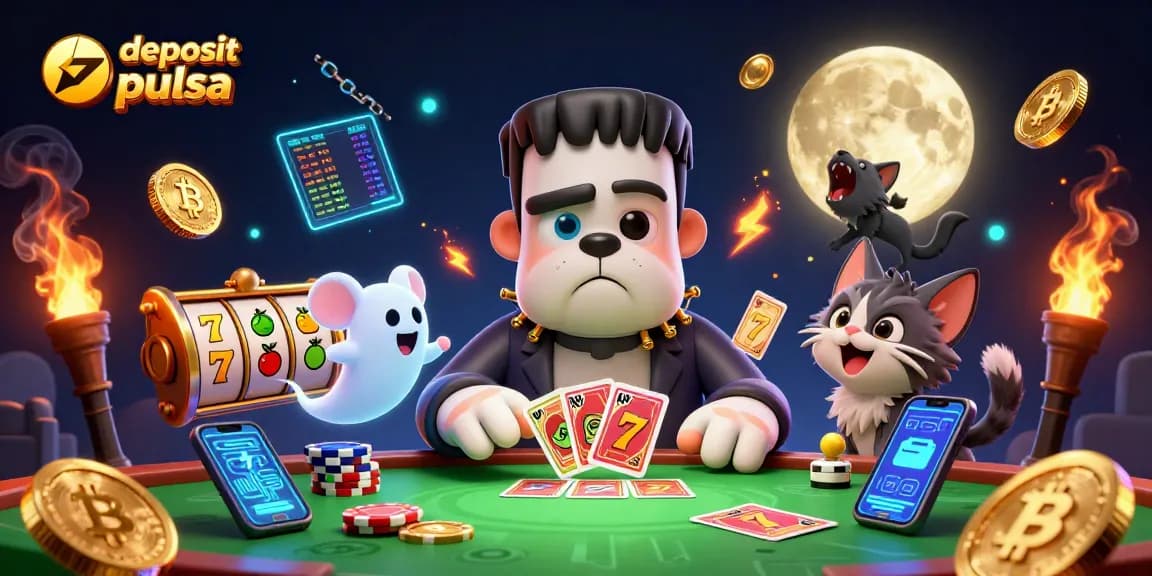Menangkan slot deposit pulsa dengan ilustrasi kasino digital yang menarik dan penuh warna.
