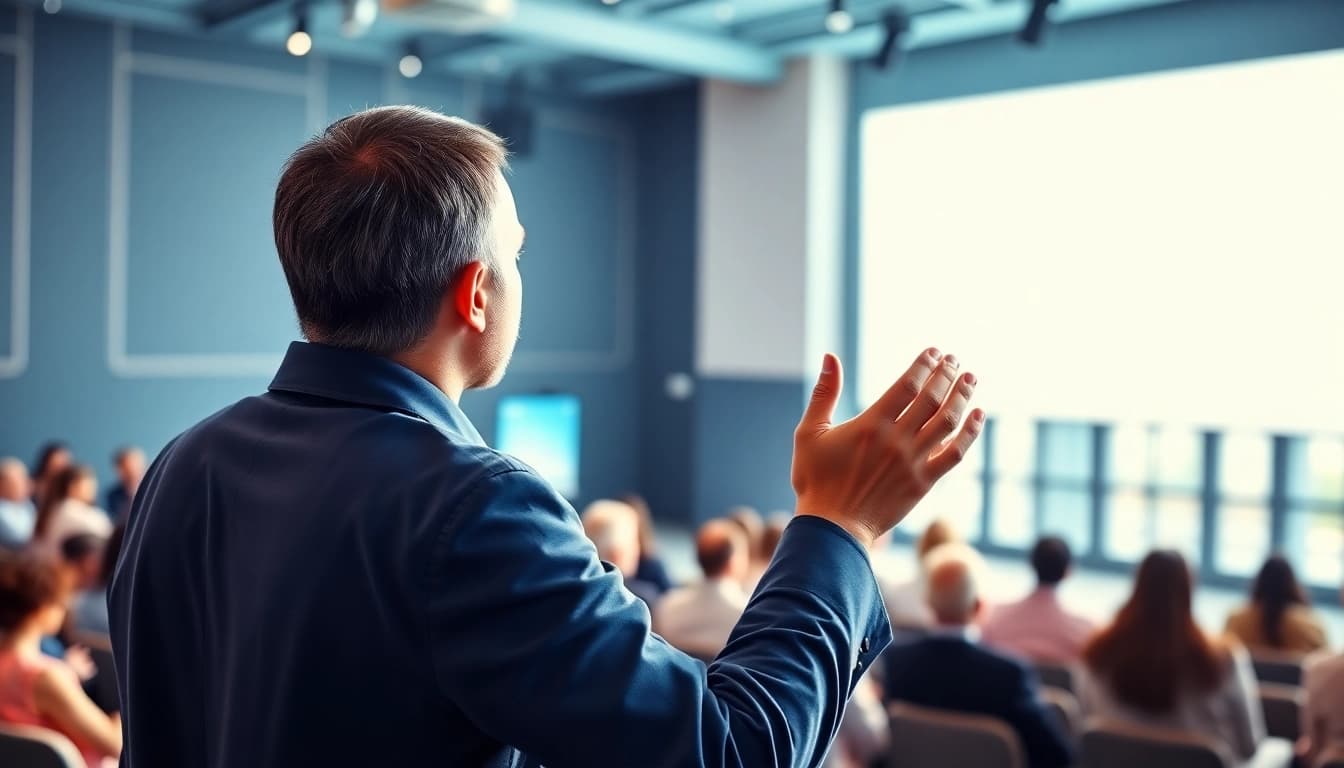 Enhance your Presentation Skills Training with engaging visuals depicting a confident presenter.