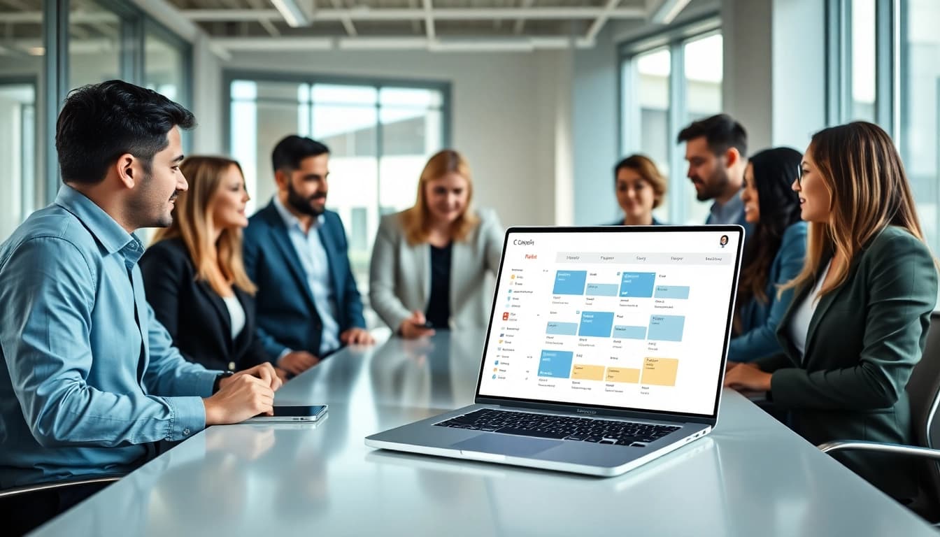 Achieve no more email ping pong scheduling with a modern office collaboration scene.