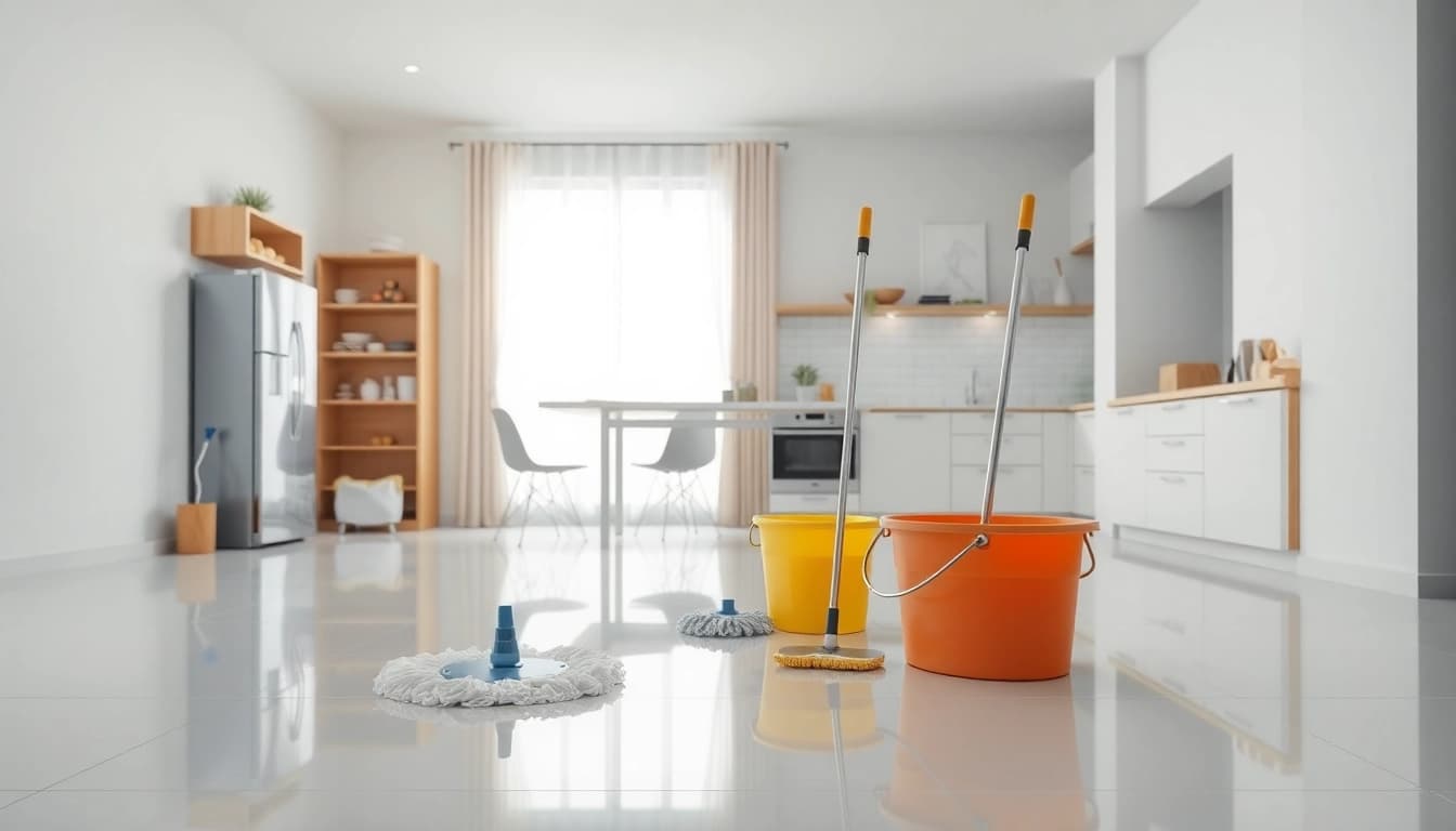 Bond cleaning service with sparkling clean surfaces and organized spaces in a modern apartment.