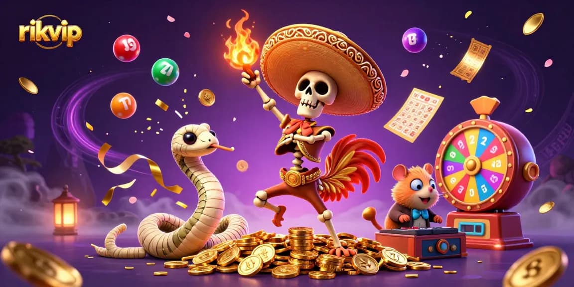 Experience the thrill of rikvip with a vibrant casino celebration featuring colorful gaming elements.