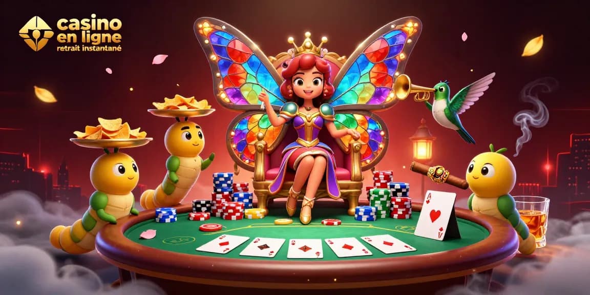Jouez au casino en ligne retrait instantané avec une reine papillon et des éléments riches en jeux.