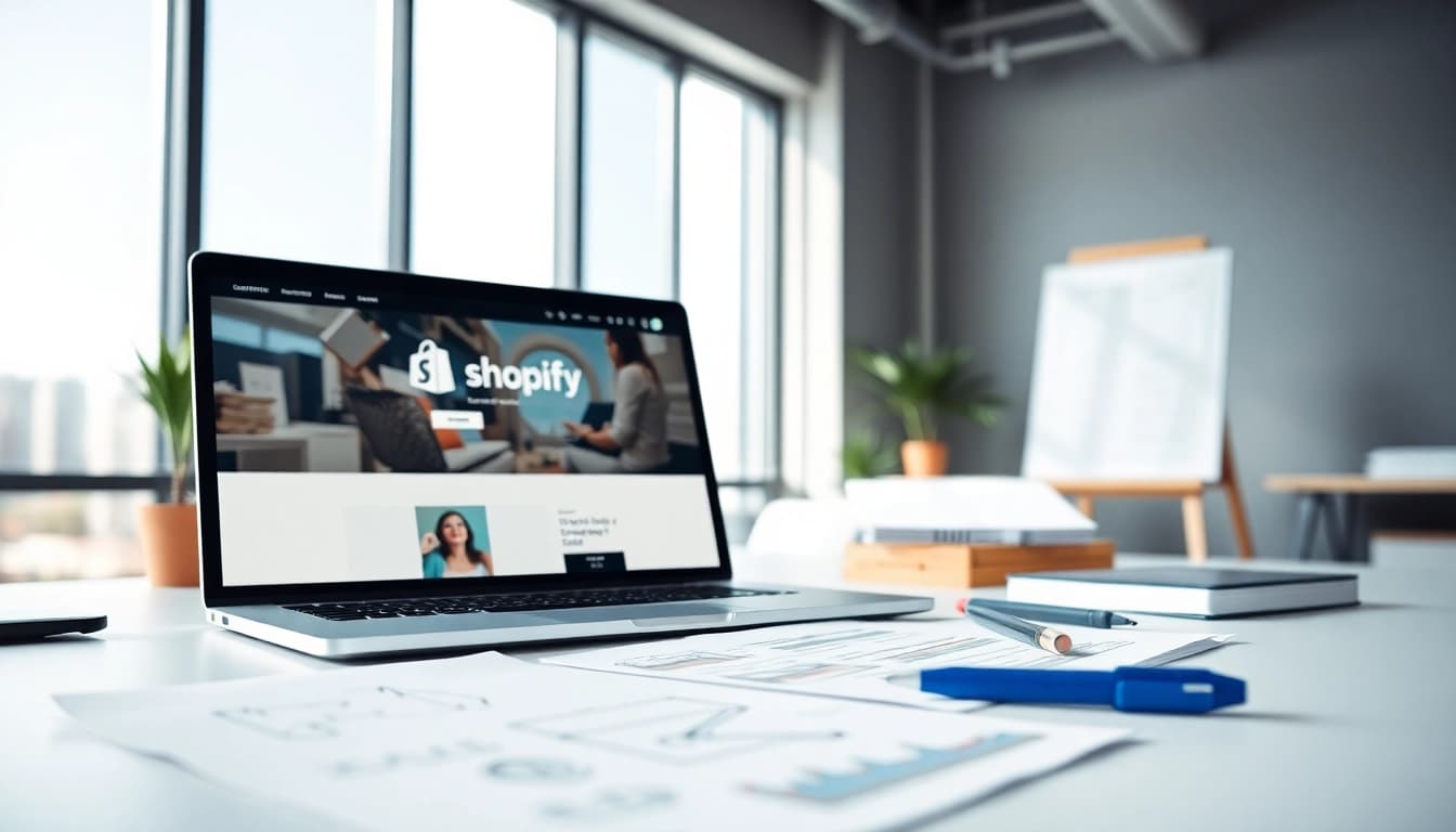 Showcase of Custom Shopify development project setup with professional ambiance and design elements.