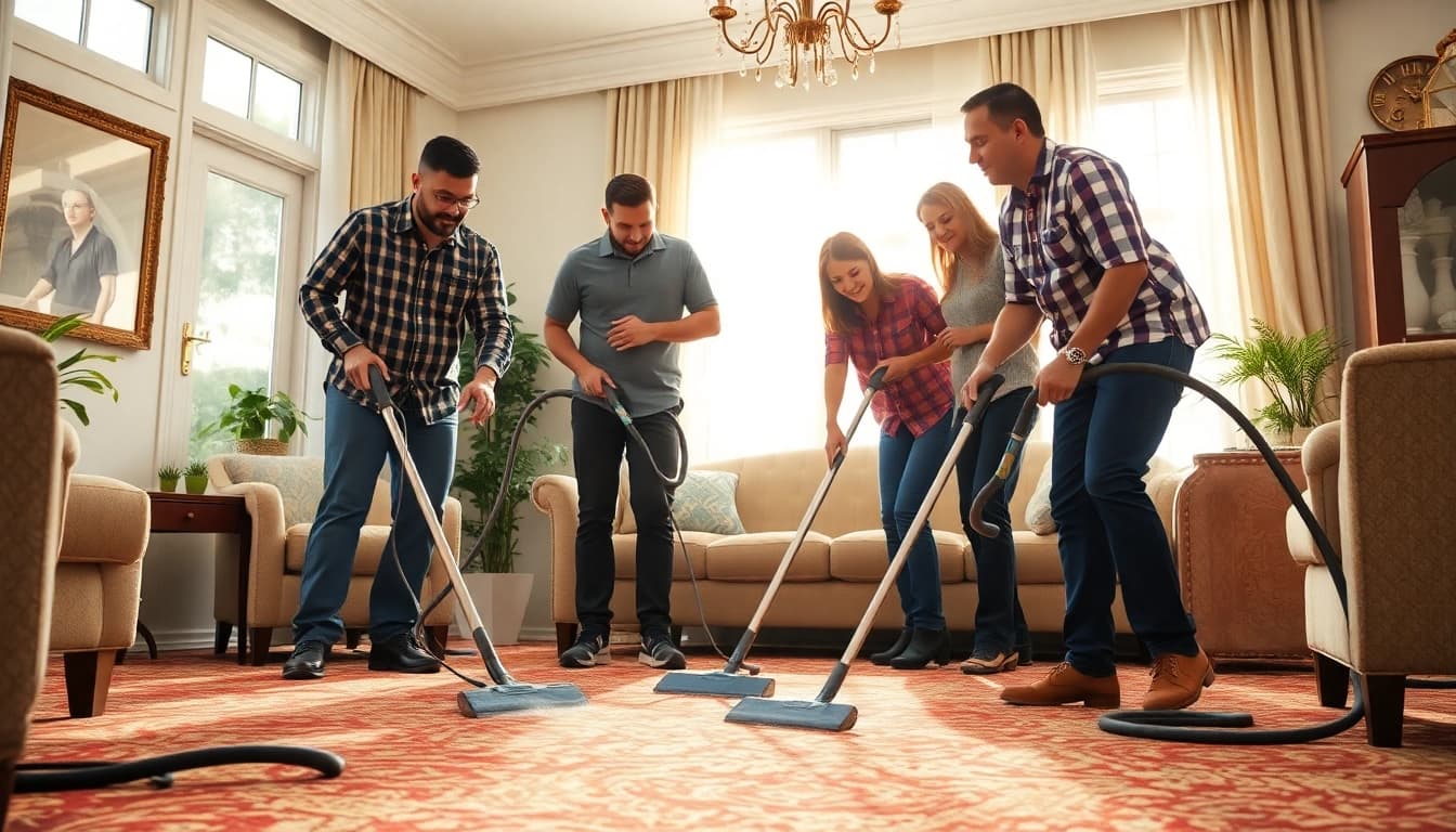 Professional team providing veteran owned carpet cleaning California services, showcasing their expertise in a cozy home.