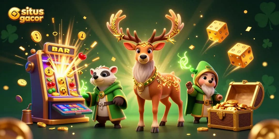 Engage with situs gacor through an immersive casino scene featuring vibrant characters and dynamic game elements.