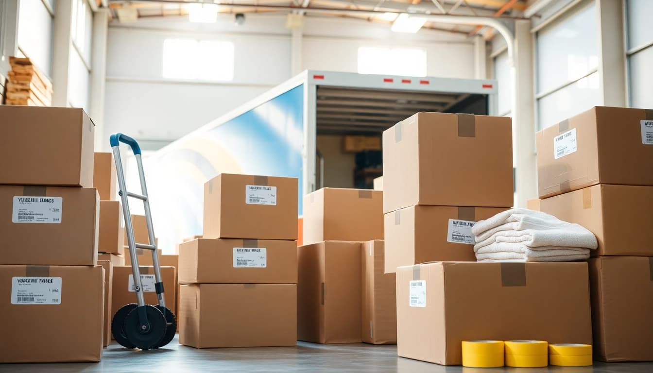 Efficient moving and storage atlanta setup showcasing organized boxes and a moving truck, emphasizing reliability.