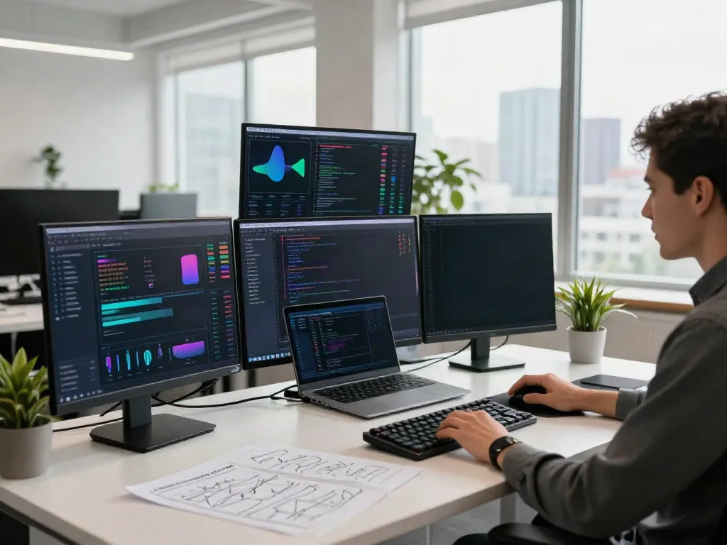stock API Python integrated into real-time cryptocurrency trading setup with multiple screens