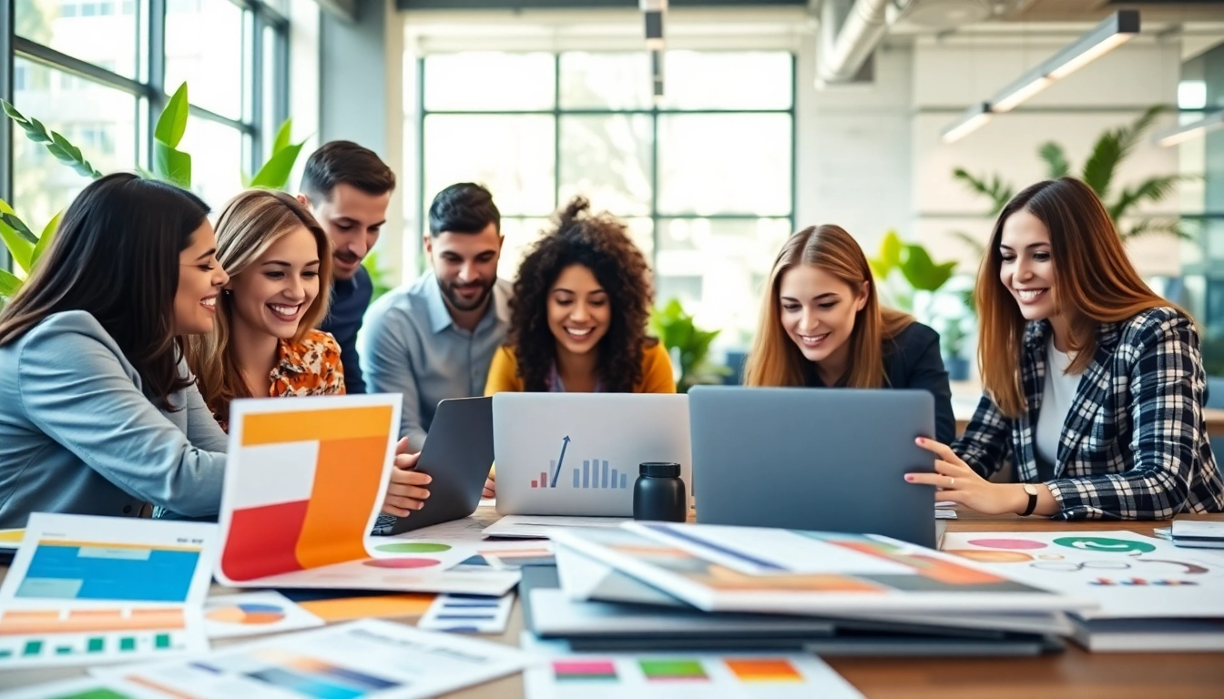Branding agency Melbourne team collaborating creatively in a vibrant office setting.