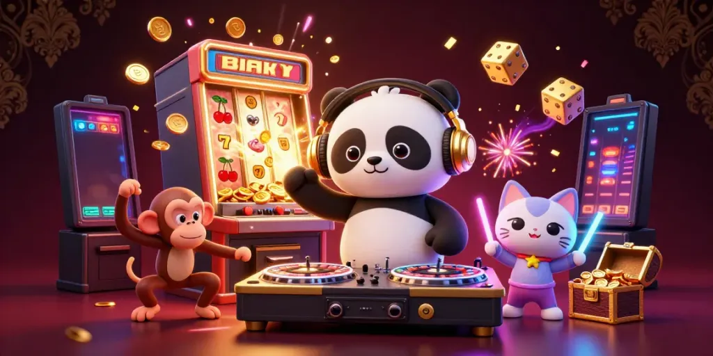 Experience thrilling สล็อตเว็บตรง action in a vibrant 3D casino scene with engaging characters and dynamic elements.