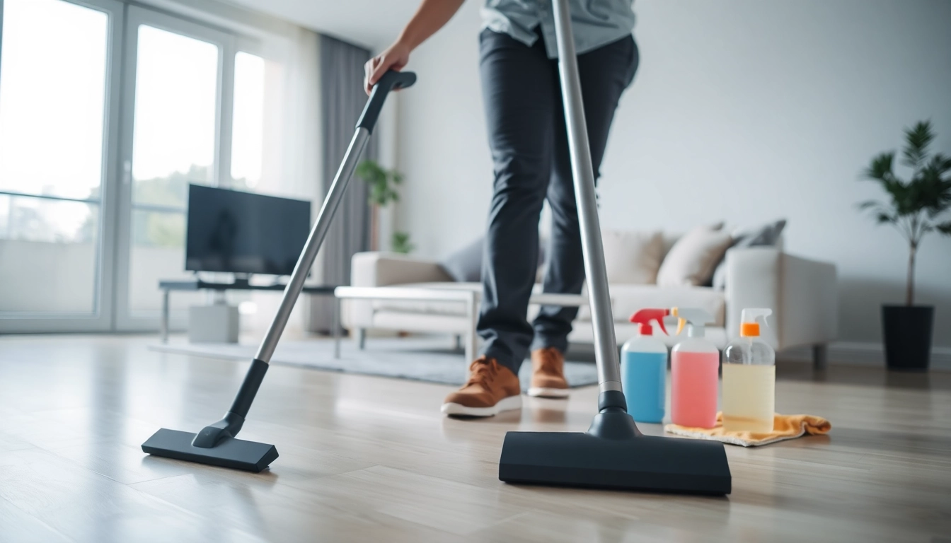 Performing bond cleaning in a bright modern apartment, showcasing effective cleaning techniques.