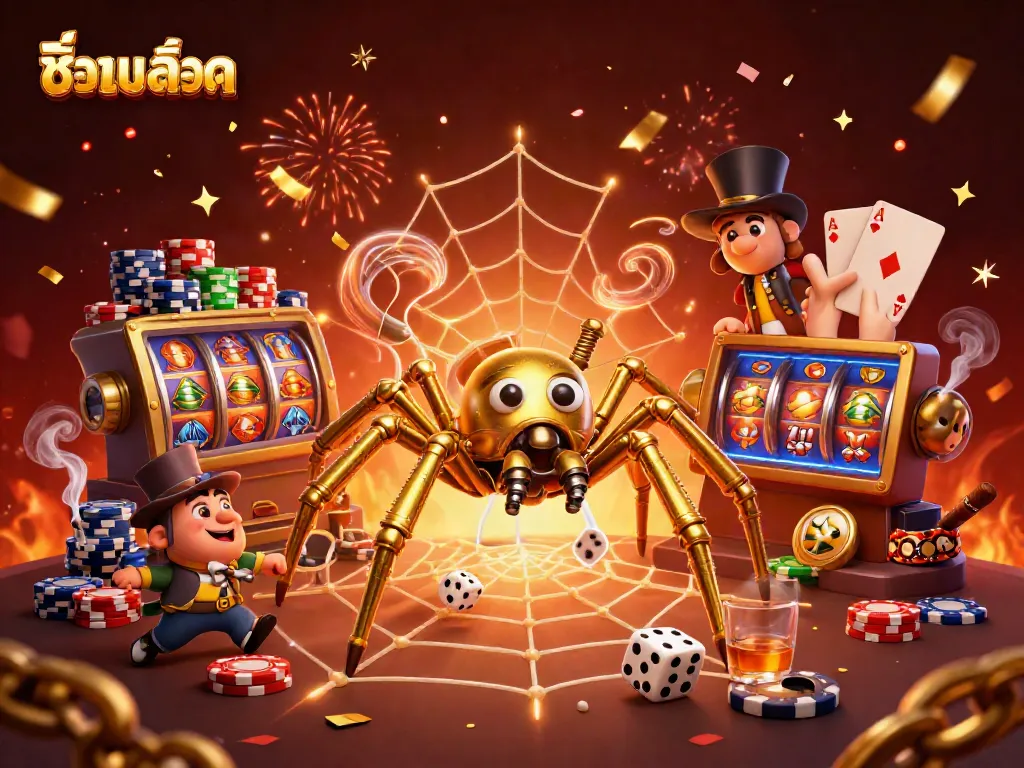 Play slot games with the ultimate title "ชื่อเกมสล็อต" amidst a vibrant casino illustration.