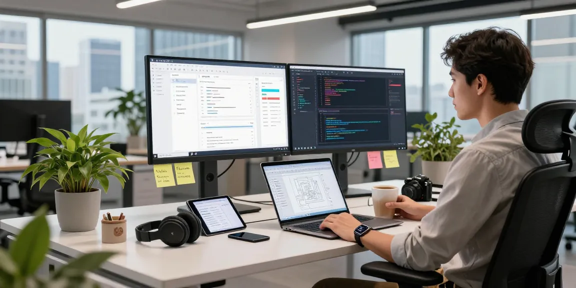 AI Product Engineering services in a modern software development workspace with dynamic interface designs.