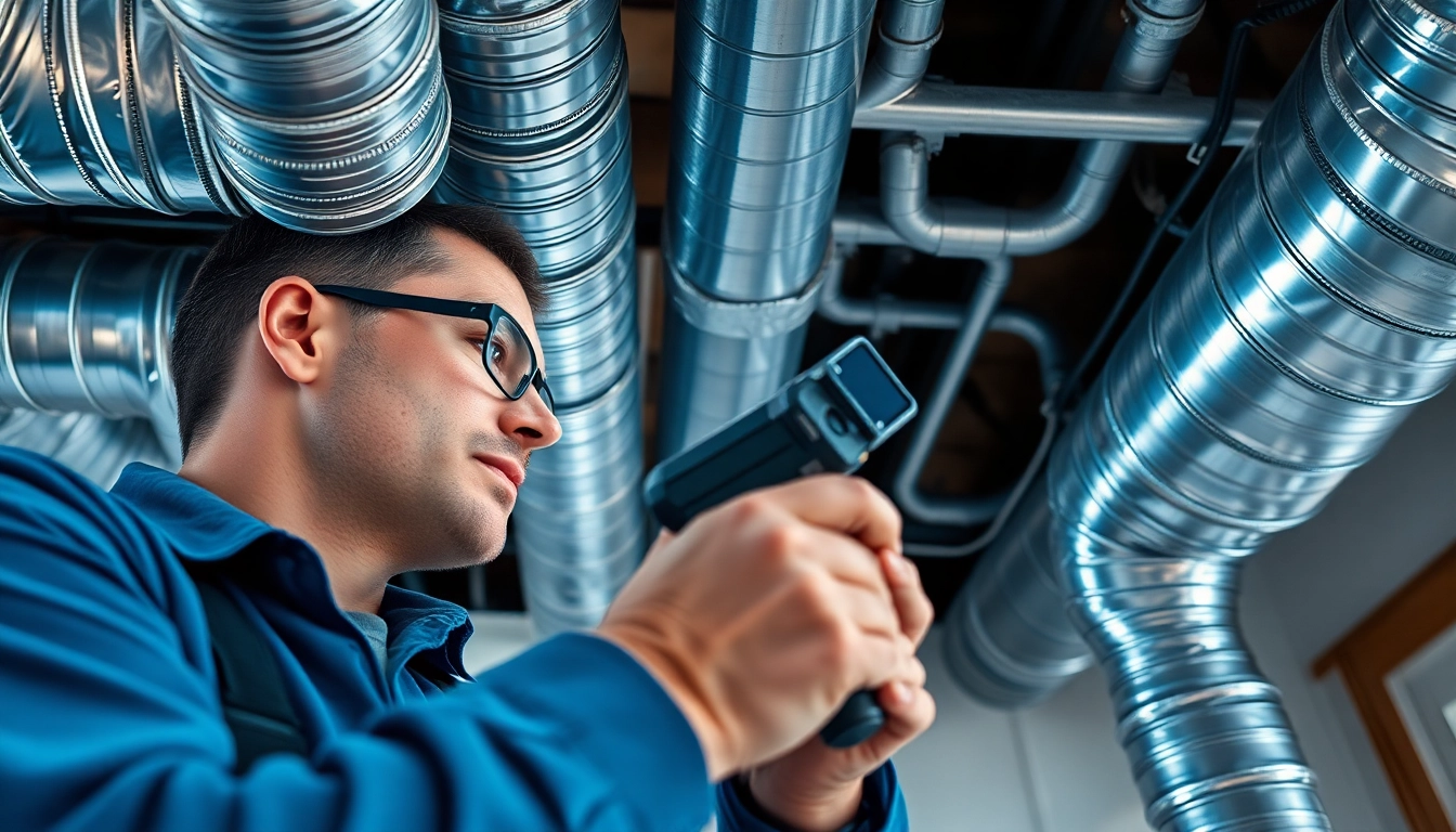 Inspect HVAC duct leakage with a technician examining ductwork for air leaks.
