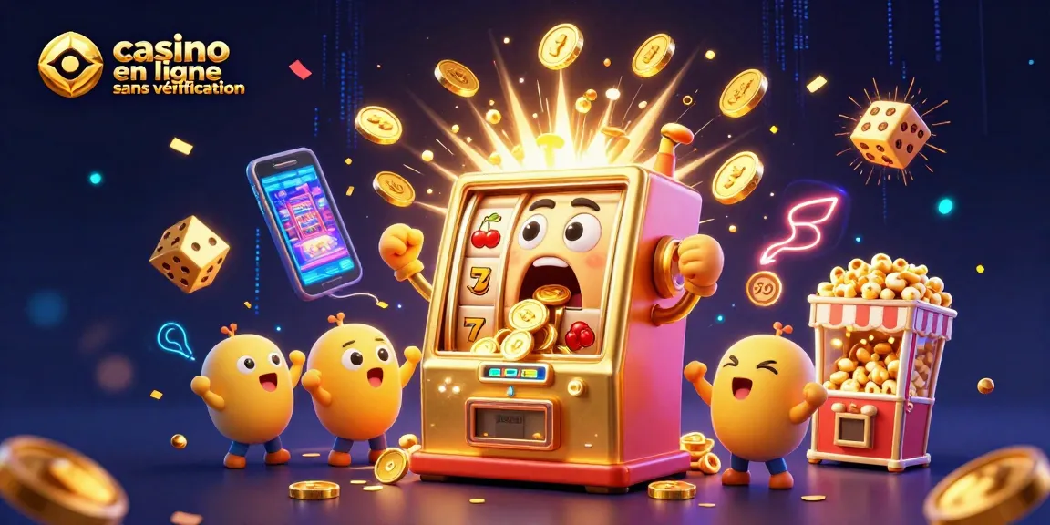 Visuel captivant d'un casino en ligne sans vérification, avec des machines à sous et un jackpot explosif.