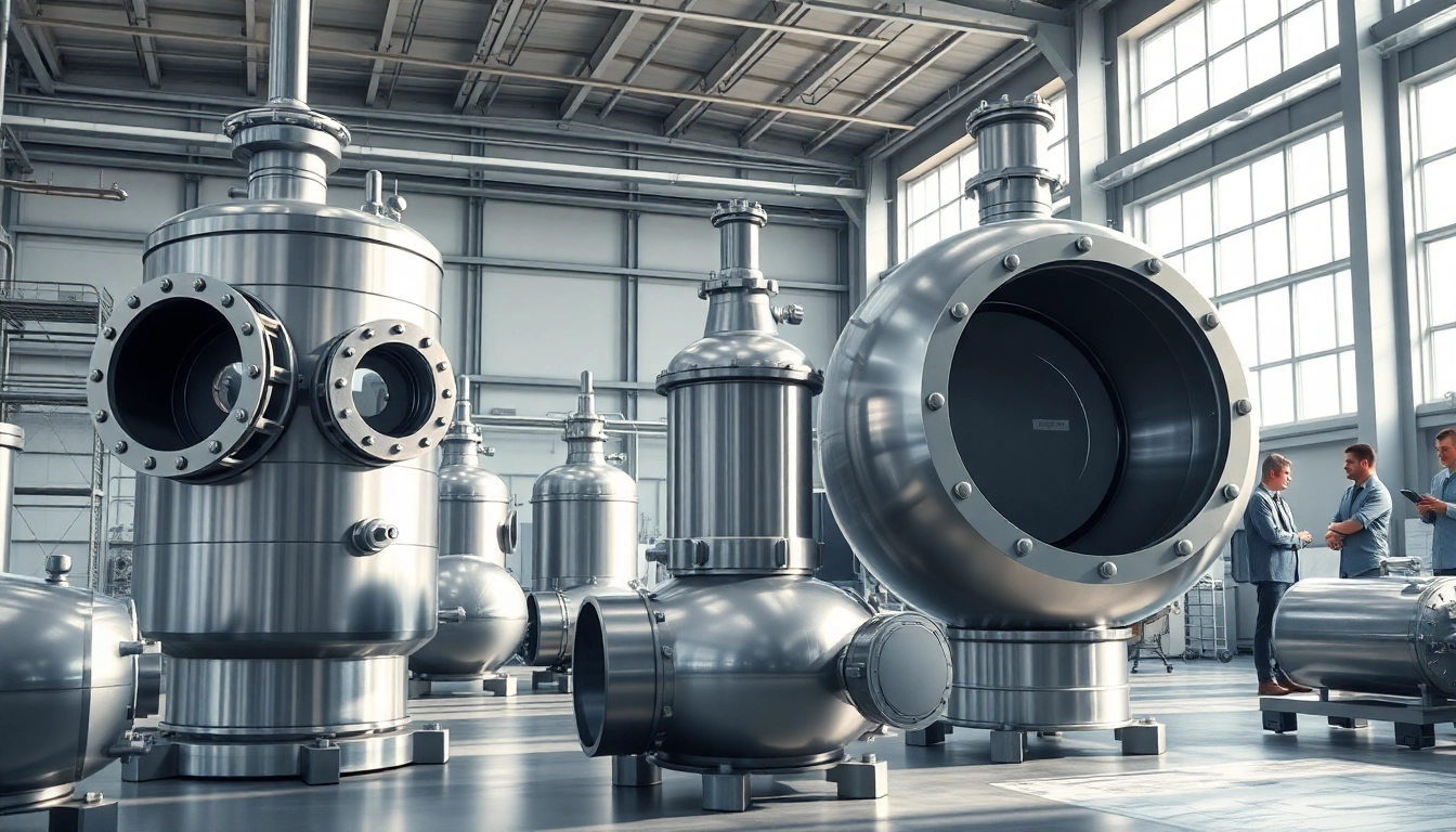 Showcasing Pressure Vessel Design with engineering blueprints and various vessel types in a modern industrial setup.