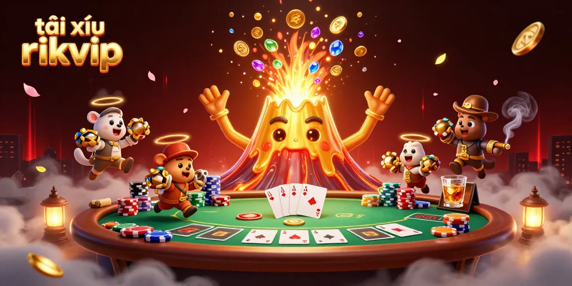 Engage in tài xỉu rikvip gaming amidst a vibrant eruption of treasures and gaming elements.