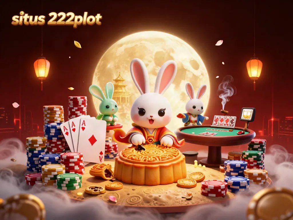Permainan slot seru di situs 222slot dengan kelinci bulan dan simbol judi di luar angkasa.