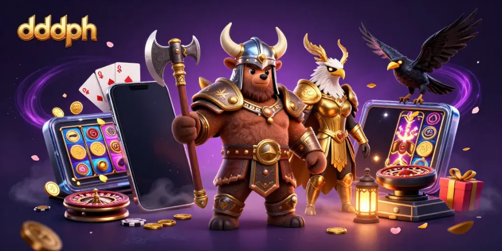 Experience thrilling gameplay with dddph's 3D Viking bear and Valkyrie eagle gaming scene.