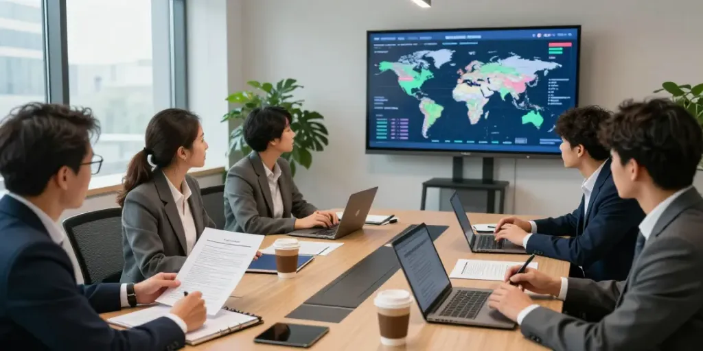 Lead Roedl team discussing international legal strategies in a modern office.