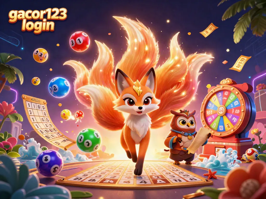 Experience gacor123 login with colorful lottery elements and magical characters in an energetic display.