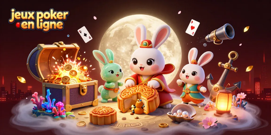 Jouez aux jeux poker en ligne avec notre illustration captivante mettant en scène un lapin de lune.