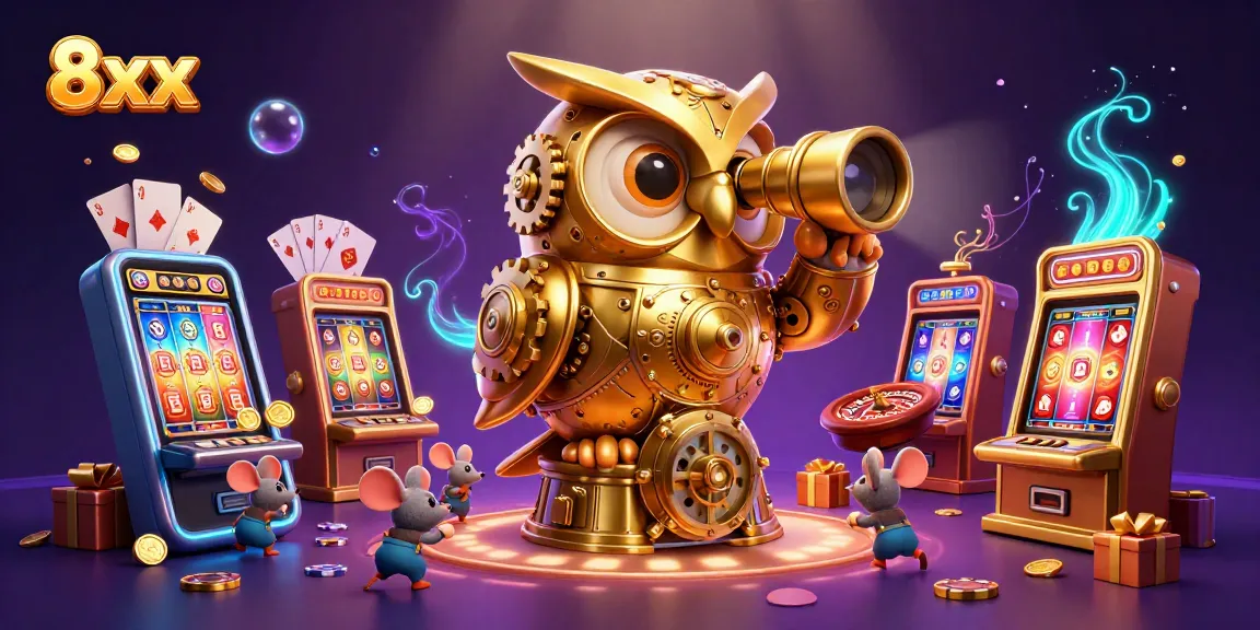 Spin slots and win big at 8xx casino with a vibrant scene of arcade excitement.