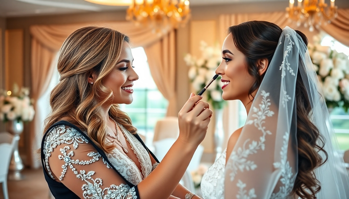 Dallas bridal makeup artist enhancing a bride's beauty in a sophisticated wedding setting.