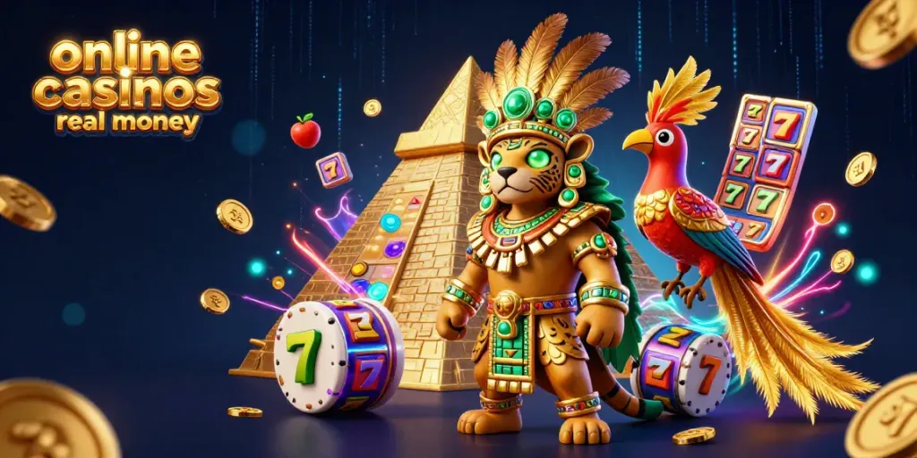 Experience engaging online casinos real money with a Mayan jaguar priest and dynamic gaming symbols.