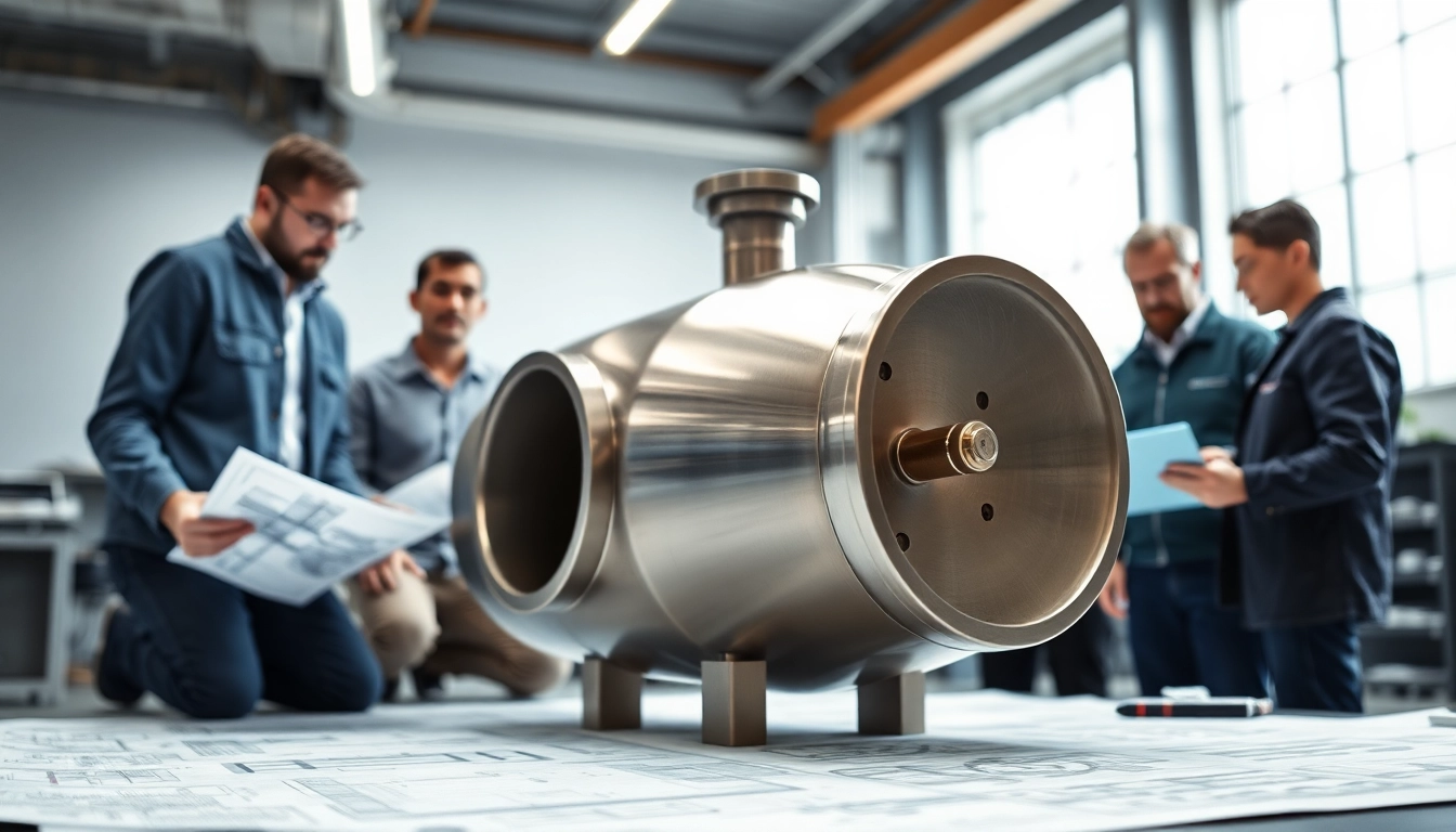 Engineers collaborating on pressure vessel design process in a modern lab environment.