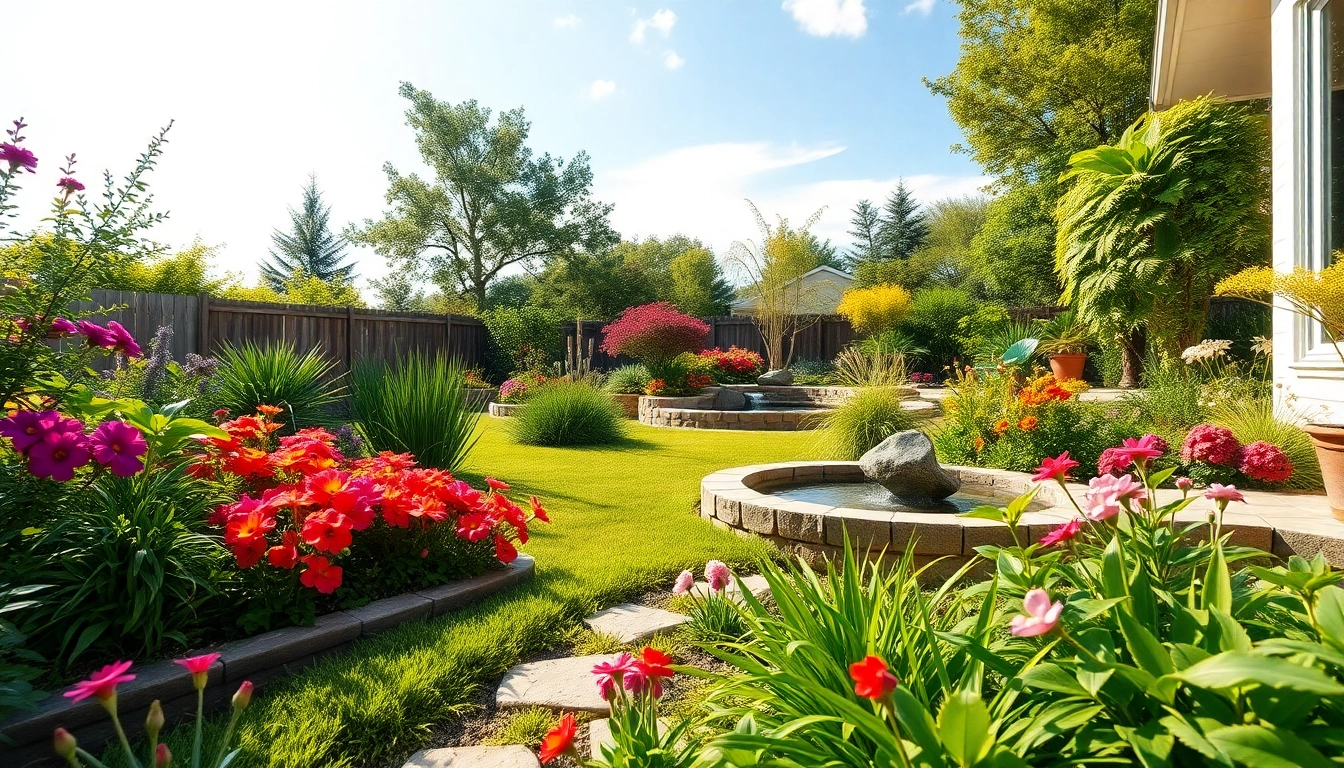 Stunning backyard landscaping with vibrant flowers and greenery creating an inviting space.