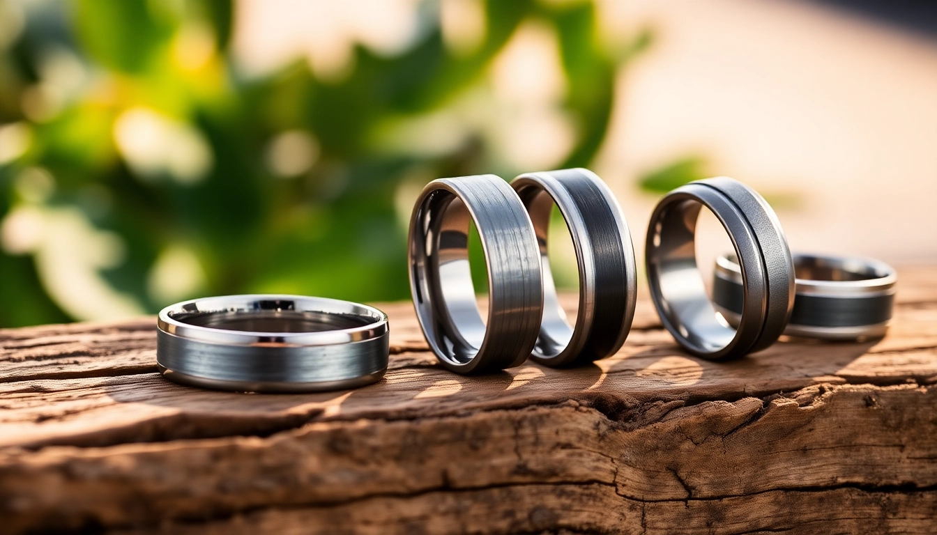 Showcase of Gunmetal Wedding Bands for Men highlighting unique designs and textures.