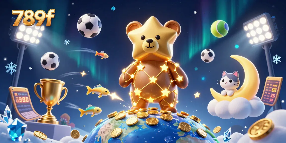 Experience the exciting world of 789f with a vibrant 3D illustration of a constellation bear and engaging casino elements.