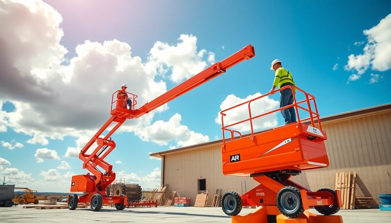 Workers operating a genie lift at a construction site showcases efficiency and safety.