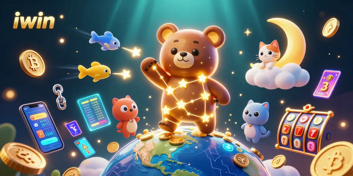 iwin's universe captivates with sparkling coins and vibrant slot reels in a stunning 3D scene.