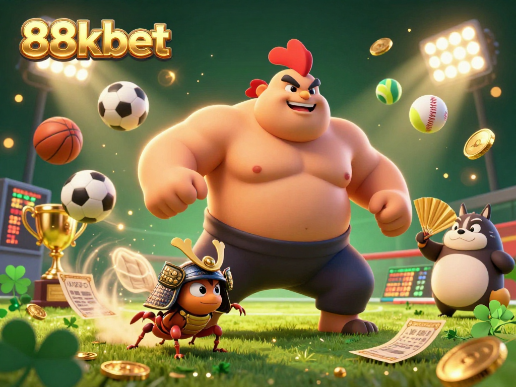 Experience thrilling sports betting at 88kbet with a dynamic 3D illustration featuring exciting game elements.