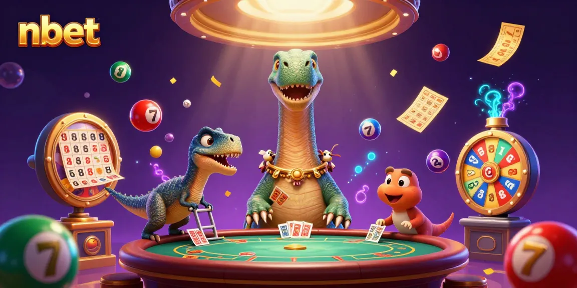 Experience the excitement of nbet with a colorful casino scene featuring a dinosaur and engaging gaming elements.