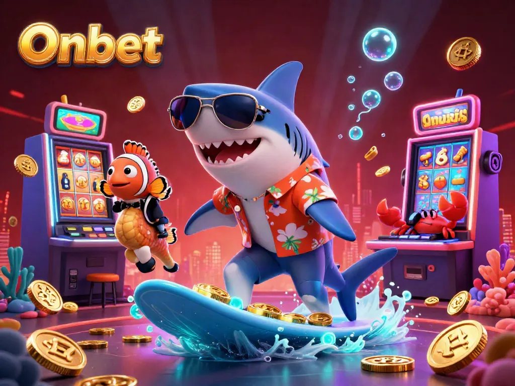 Experience exhilarating wins with Onbet's animated casino action featuring vibrant slot machines and fun sea creatures.