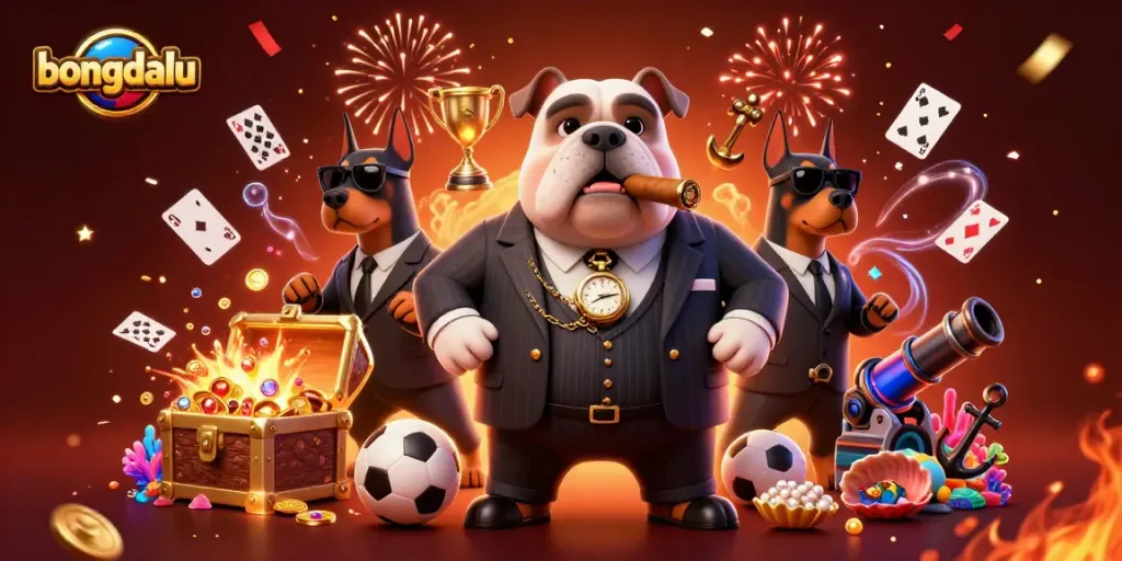 Experience winning with bongdalu's vibrant sports betting scene featuring a mafia boss bulldog.