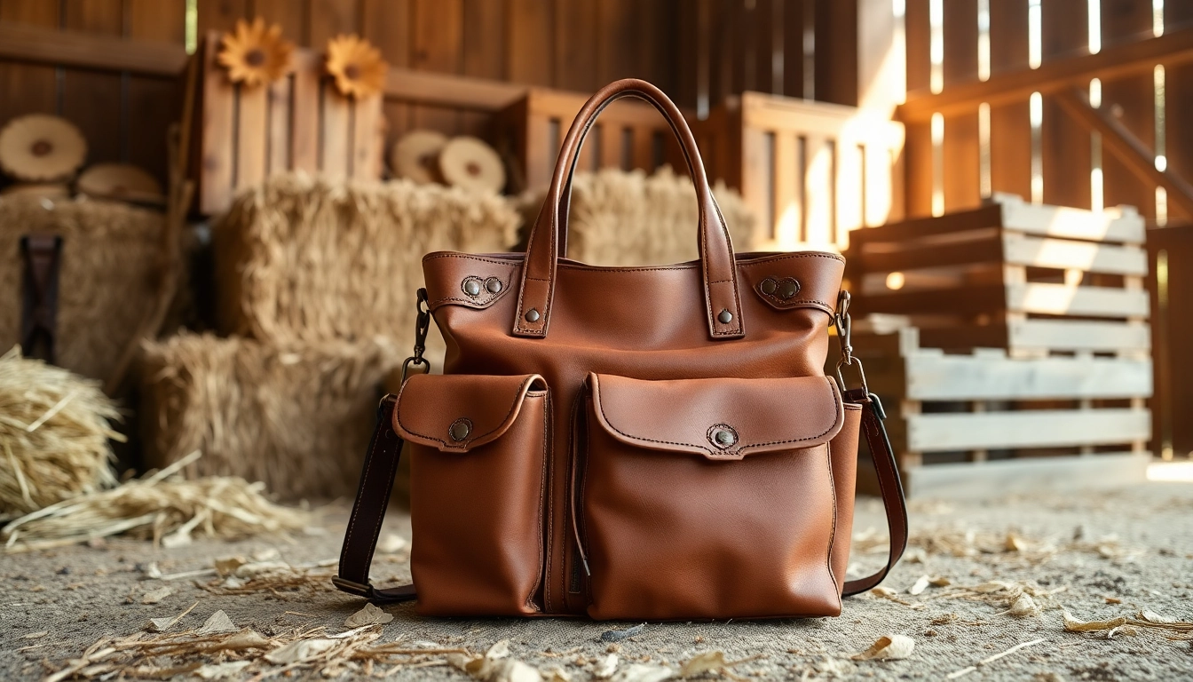 Stylish western diaper bag presented in a rustic backdrop with warm tones.