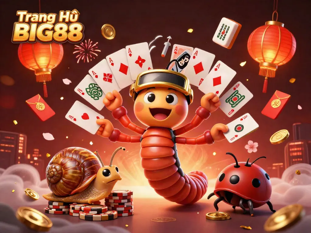 Experience the excitement at Trang Chủ BIG88 with a lively illustration of characters and gaming elements.