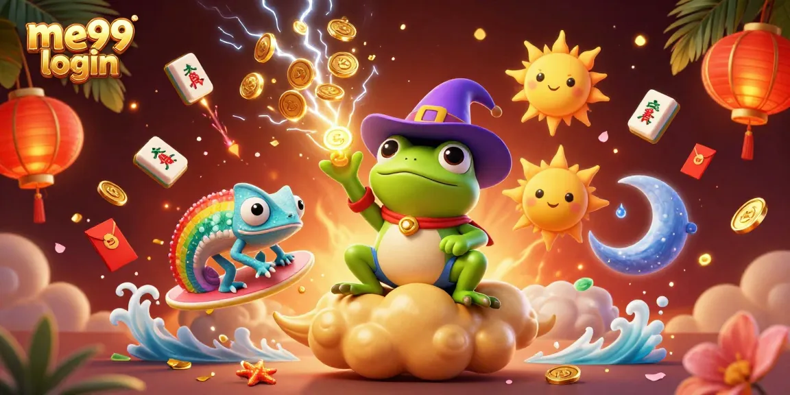 Experience the excitement of me99 login with vibrant casino-themed illustration featuring engaging characters.