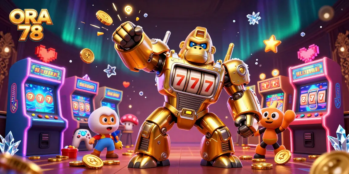 ORA 78 memperlihatkan gorila emas mekanis bertema permainan slot dengan fitur cerah dan desain menarik.