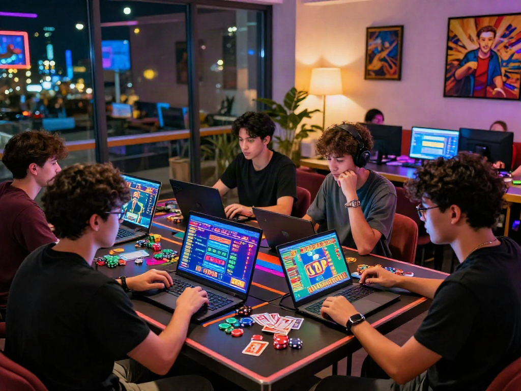 Group of players enjoying bandar ze togel online in vibrant digital gaming space