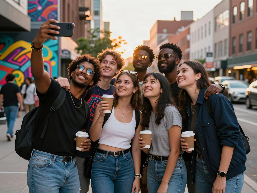 Youthful friends enjoying city life while asking how old do I look.